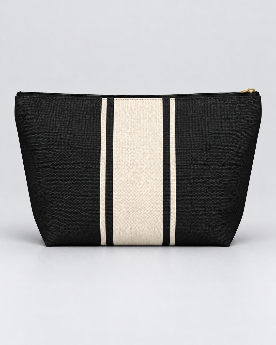 Personalized Signature Stripe Accessory Pouch | Custom Three-Initial Monogram Makeup & Travel Bag, Charcoal & Ivory