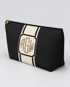 Personalized Signature Stripe Accessory Pouch | Custom Three-Initial Monogram Makeup & Travel Bag, Charcoal & Ivory