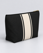 Personalized Signature Stripe Accessory Pouch | Custom Three-Initial Monogram Makeup & Travel Bag, Charcoal & Ivory