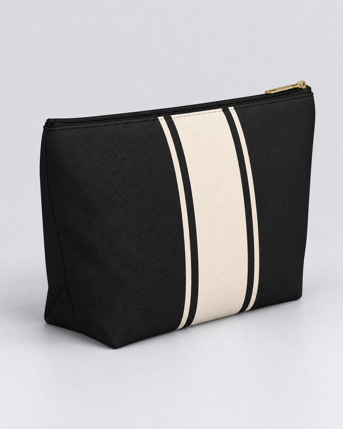 Personalized Signature Stripe Accessory Pouch | Custom Three-Initial Monogram Makeup & Travel Bag, Charcoal & Ivory