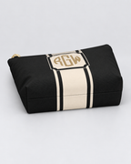 Personalized Signature Stripe Accessory Pouch | Custom Three-Initial Monogram Makeup & Travel Bag, Charcoal & Ivory