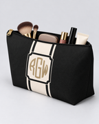 Personalized Signature Stripe Accessory Pouch | Custom Three-Initial Monogram Makeup & Travel Bag, Charcoal & Ivory