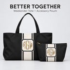 Personalized Signature Stripe Weekender Tote | Custom Three-Initial Monogram Bag, Charcoal & Ivory