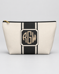 Personalized Signature Stripe Accessory Pouch | Custom Three-Initial Monogram Makeup & Travel Bag, Ivory & Charcoal