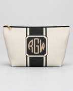 Personalized Signature Stripe Accessory Pouch | Custom Three-Initial Monogram Makeup & Travel Bag, Ivory & Charcoal