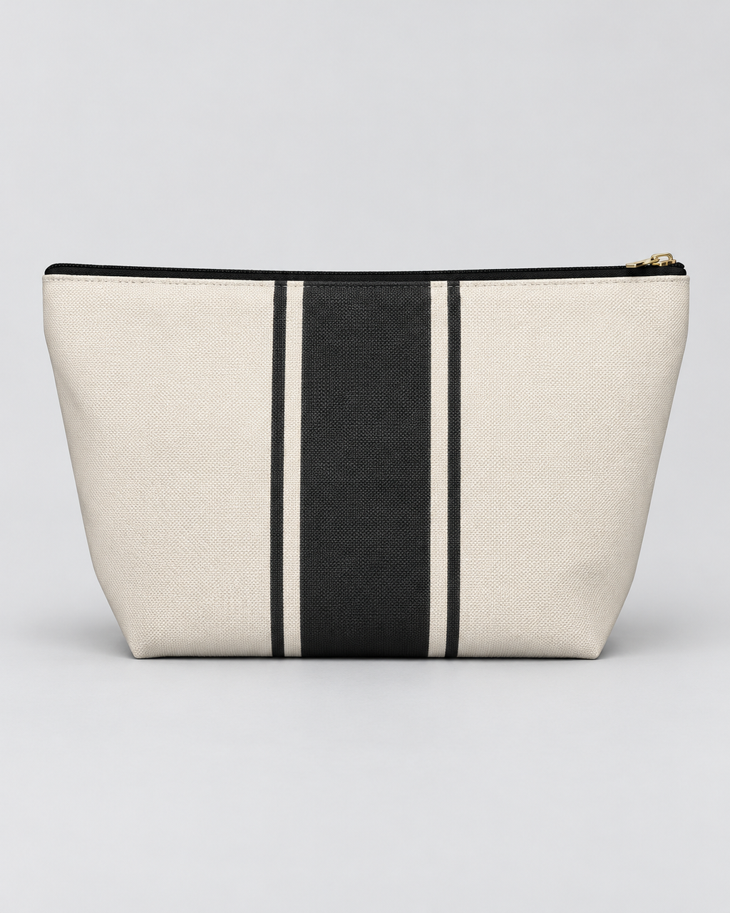 Personalized Signature Stripe Accessory Pouch | Custom Three-Initial Monogram Makeup & Travel Bag, Ivory & Charcoal