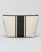 Personalized Signature Stripe Accessory Pouch | Custom Three-Initial Monogram Makeup & Travel Bag, Ivory & Charcoal