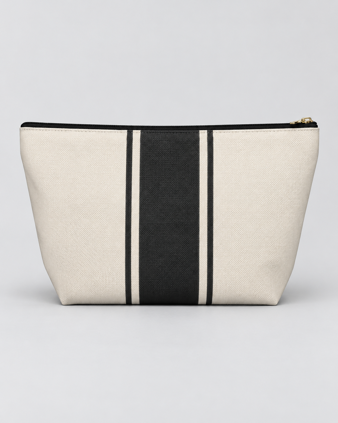 Personalized Signature Stripe Accessory Pouch | Custom Three-Initial Monogram Makeup & Travel Bag, Ivory & Charcoal