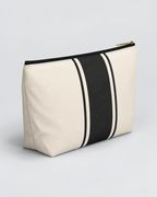 Personalized Signature Stripe Accessory Pouch | Custom Three-Initial Monogram Makeup & Travel Bag, Ivory & Charcoal