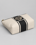 Personalized Signature Stripe Accessory Pouch | Custom Three-Initial Monogram Makeup & Travel Bag, Ivory & Charcoal