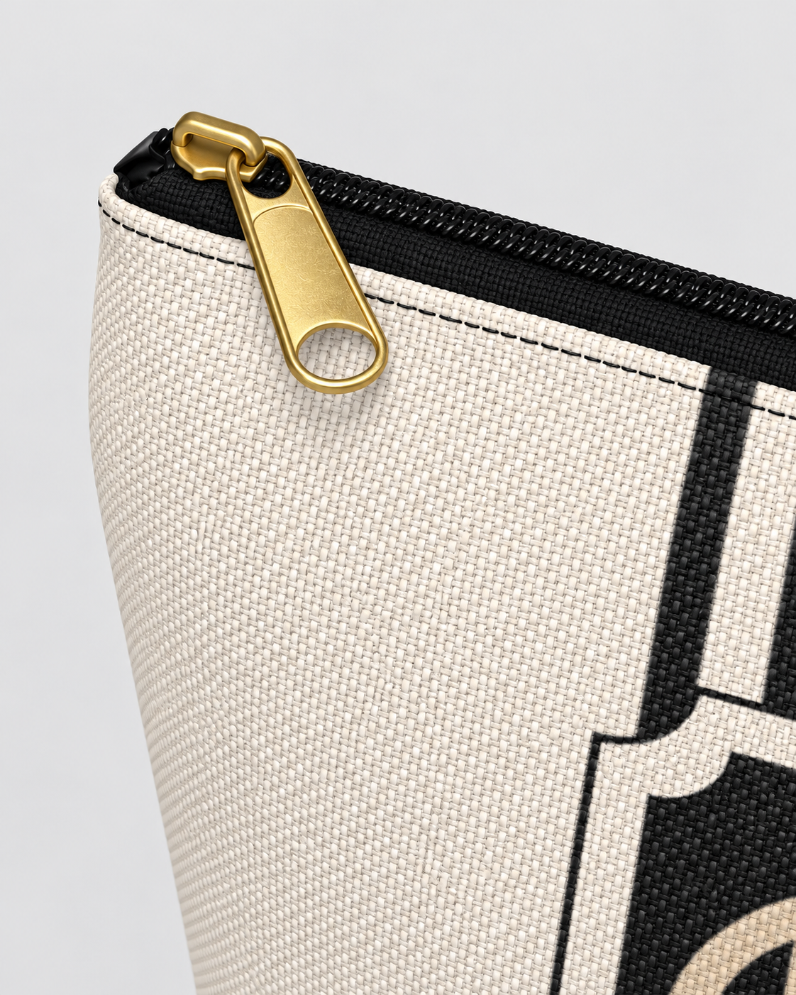 Personalized Signature Stripe Accessory Pouch | Custom Three-Initial Monogram Makeup & Travel Bag, Ivory & Charcoal