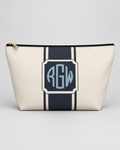 Personalized Signature Stripe Accessory Pouch | Custom Three-Initial Monogram Makeup & Travel Bag, Ivory & Navy