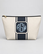 Personalized Signature Stripe Accessory Pouch | Custom Three-Initial Monogram Makeup & Travel Bag, Ivory & Navy