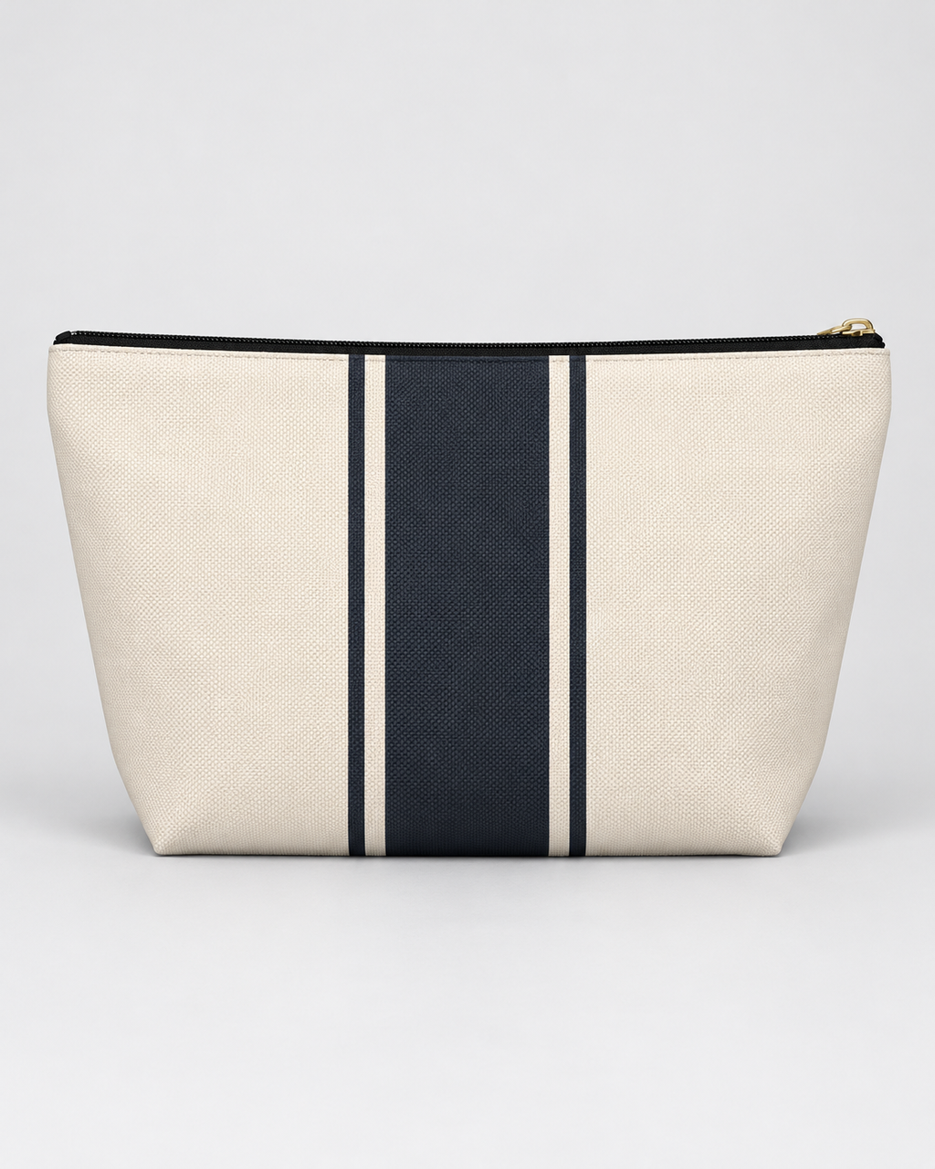 Personalized Signature Stripe Accessory Pouch | Custom Three-Initial Monogram Makeup & Travel Bag, Ivory & Navy