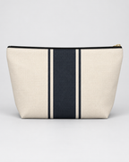 Personalized Signature Stripe Accessory Pouch | Custom Three-Initial Monogram Makeup & Travel Bag, Ivory & Navy