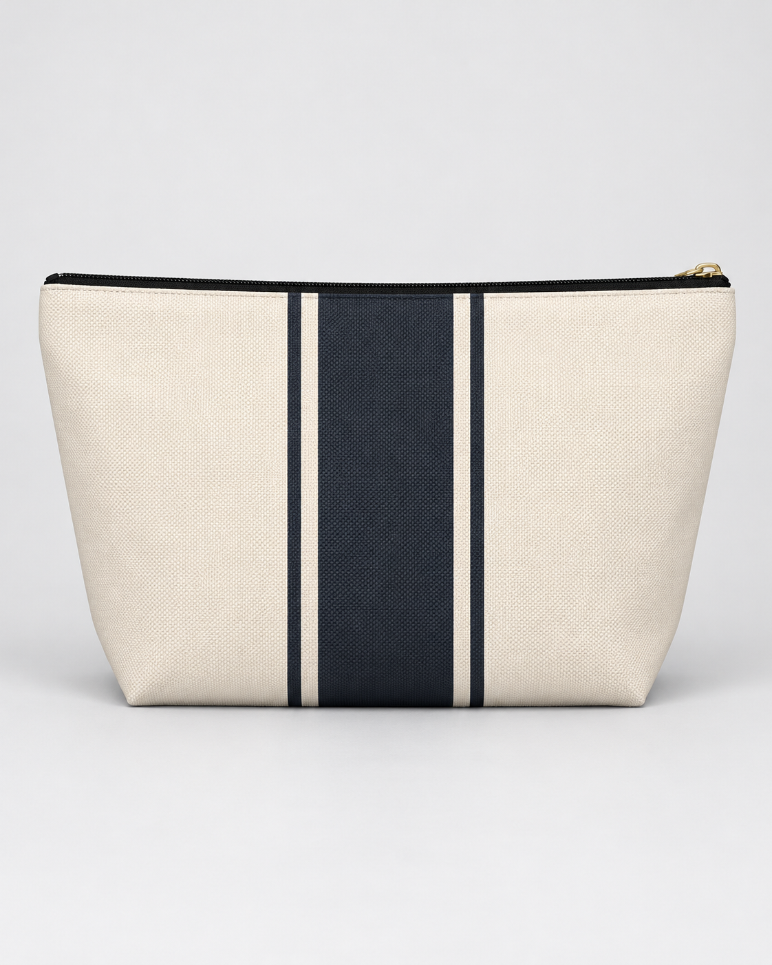 Personalized Signature Stripe Accessory Pouch | Custom Three-Initial Monogram Makeup & Travel Bag, Ivory & Navy