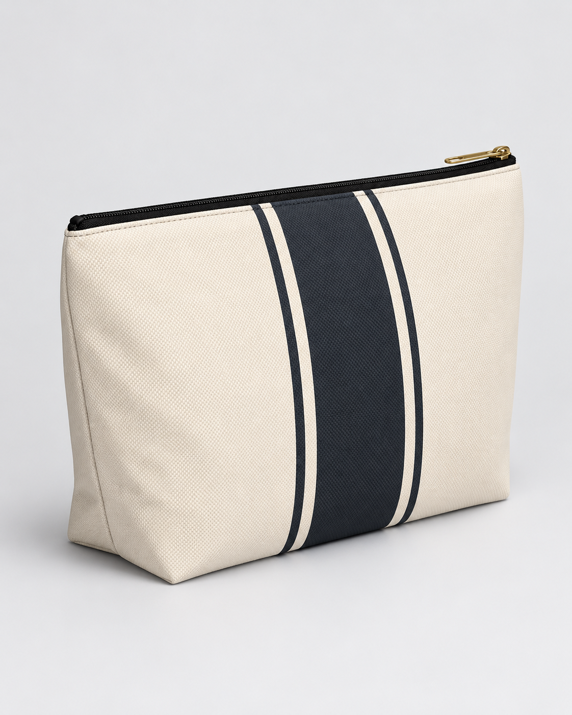 Personalized Signature Stripe Accessory Pouch | Custom Three-Initial Monogram Makeup & Travel Bag, Ivory & Navy
