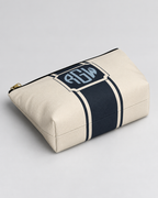 Personalized Signature Stripe Accessory Pouch | Custom Three-Initial Monogram Makeup & Travel Bag, Ivory & Navy
