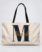 Personalized Center Stage Initial Weekender Tote | Custom Monogram Travel Bag with Script Name
