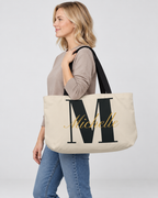 Personalized Center Stage Initial Weekender Tote | Custom Monogram Travel Bag with Script Name