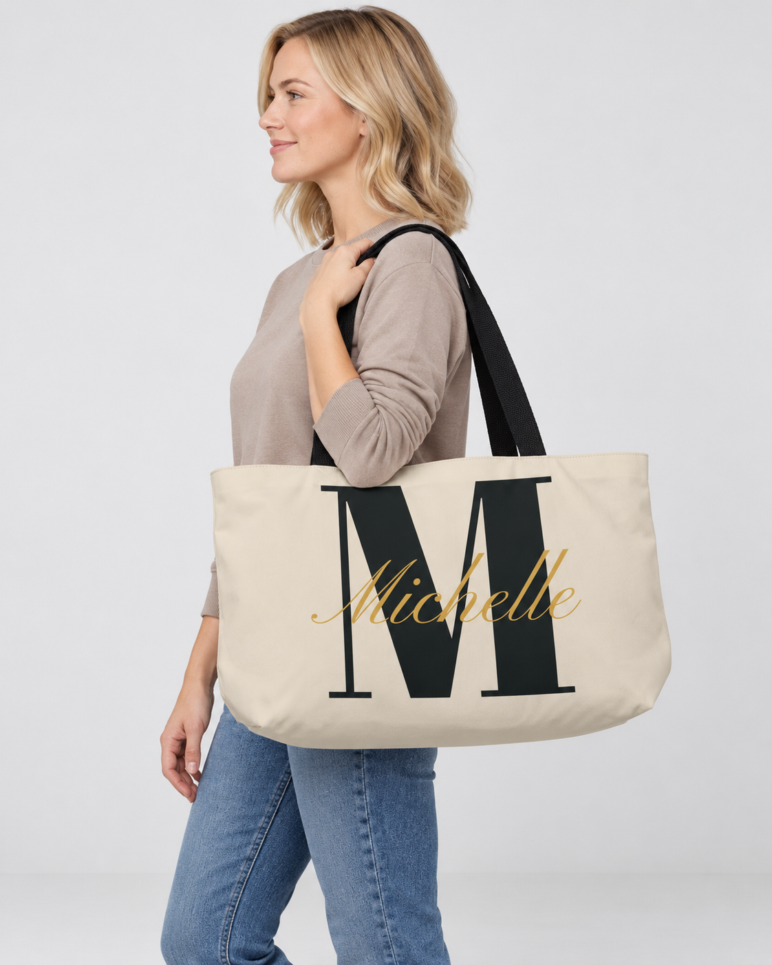 Personalized Center Stage Initial Weekender Tote | Custom Monogram Travel Bag with Script Name