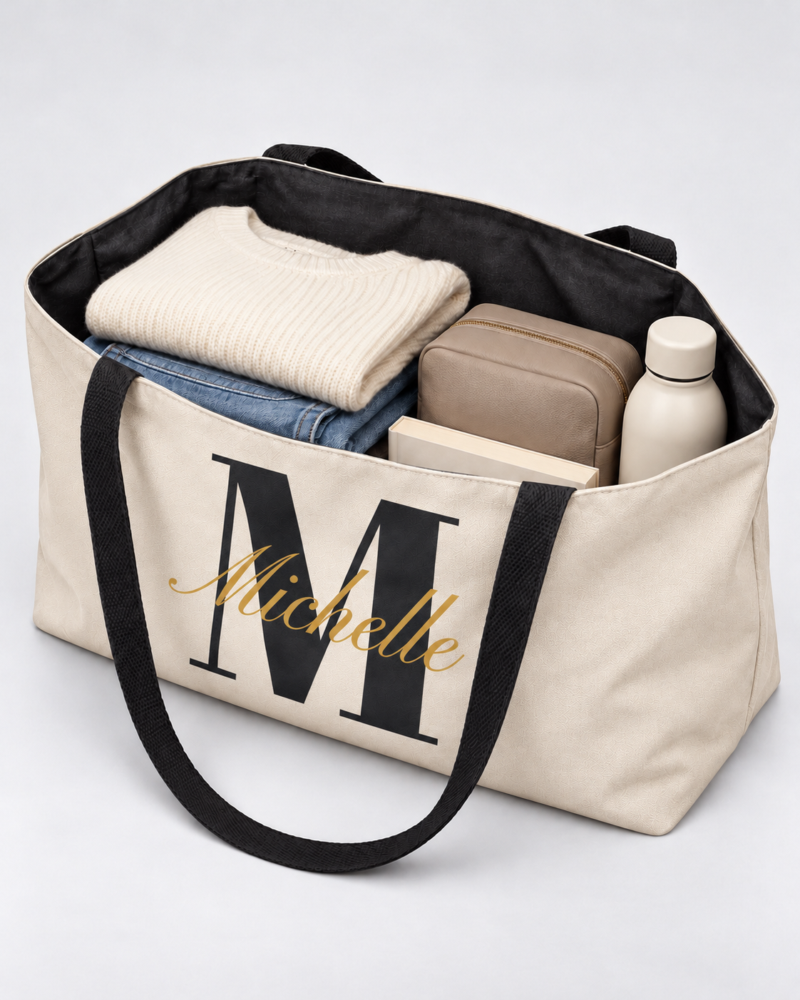 Personalized Center Stage Initial Weekender Tote | Custom Monogram Travel Bag with Script Name