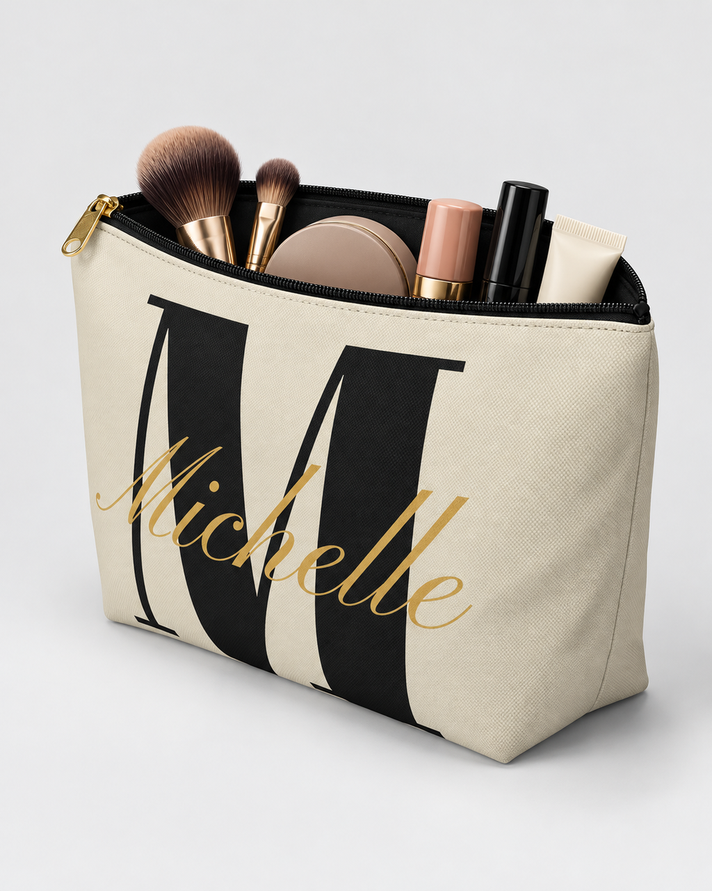 Personalized Center Stage Initial Cosmetic Pouch | Custom Makeup Bag with Script Name