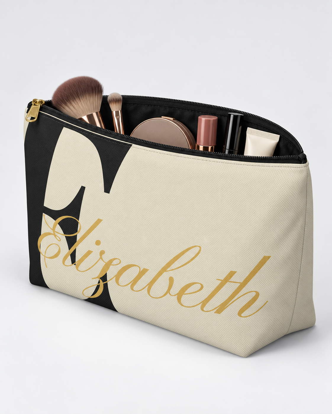 Personalized Classic Initial Cosmetic Pouch | Custom Monogram Makeup Bag with Script Name