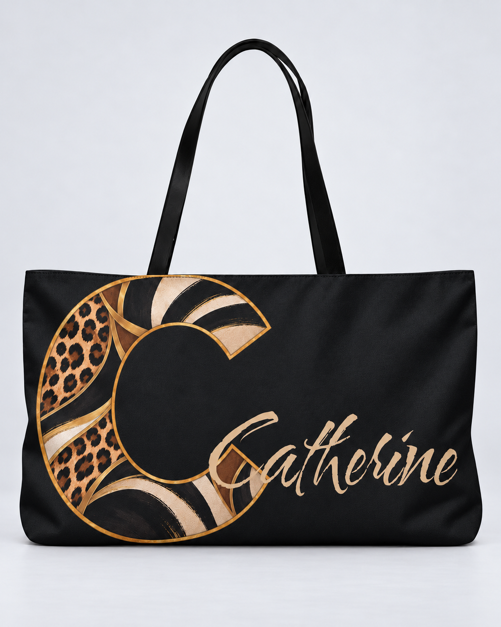 Personalized Wild Initial Weekender Tote | Leopard Print Monogram Travel Bag with Custom Name