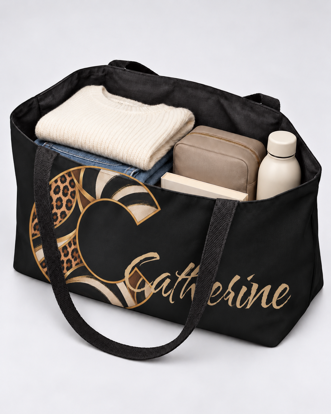 Personalized Wild Initial Weekender Tote | Leopard Print Monogram Travel Bag with Custom Name