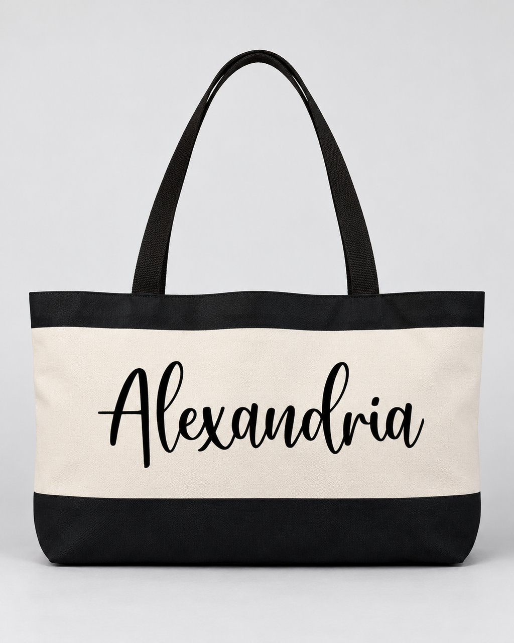 Personalized Colorblock Weekender Tote | Custom Script Name Travel Bag, Black & Ivory