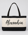 Personalized Colorblock Weekender Tote | Custom Script Name Travel Bag, Black & Ivory