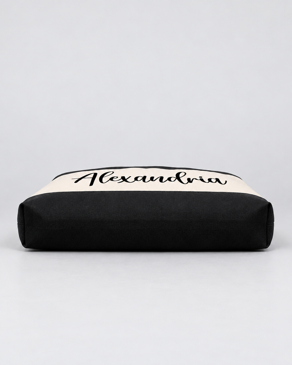 Personalized Colorblock Weekender Tote | Custom Script Name Travel Bag, Black & Ivory
