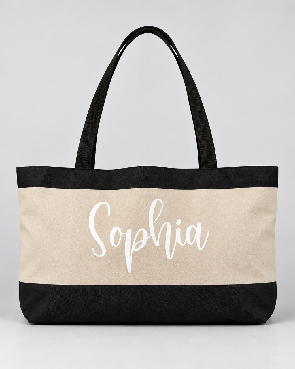 Personalized Colorblock Weekender Tote | Custom Script Name Travel Bag, Black & Natural