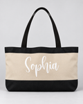 Personalized Colorblock Weekender Tote | Custom Script Name Travel Bag, Black & Natural
