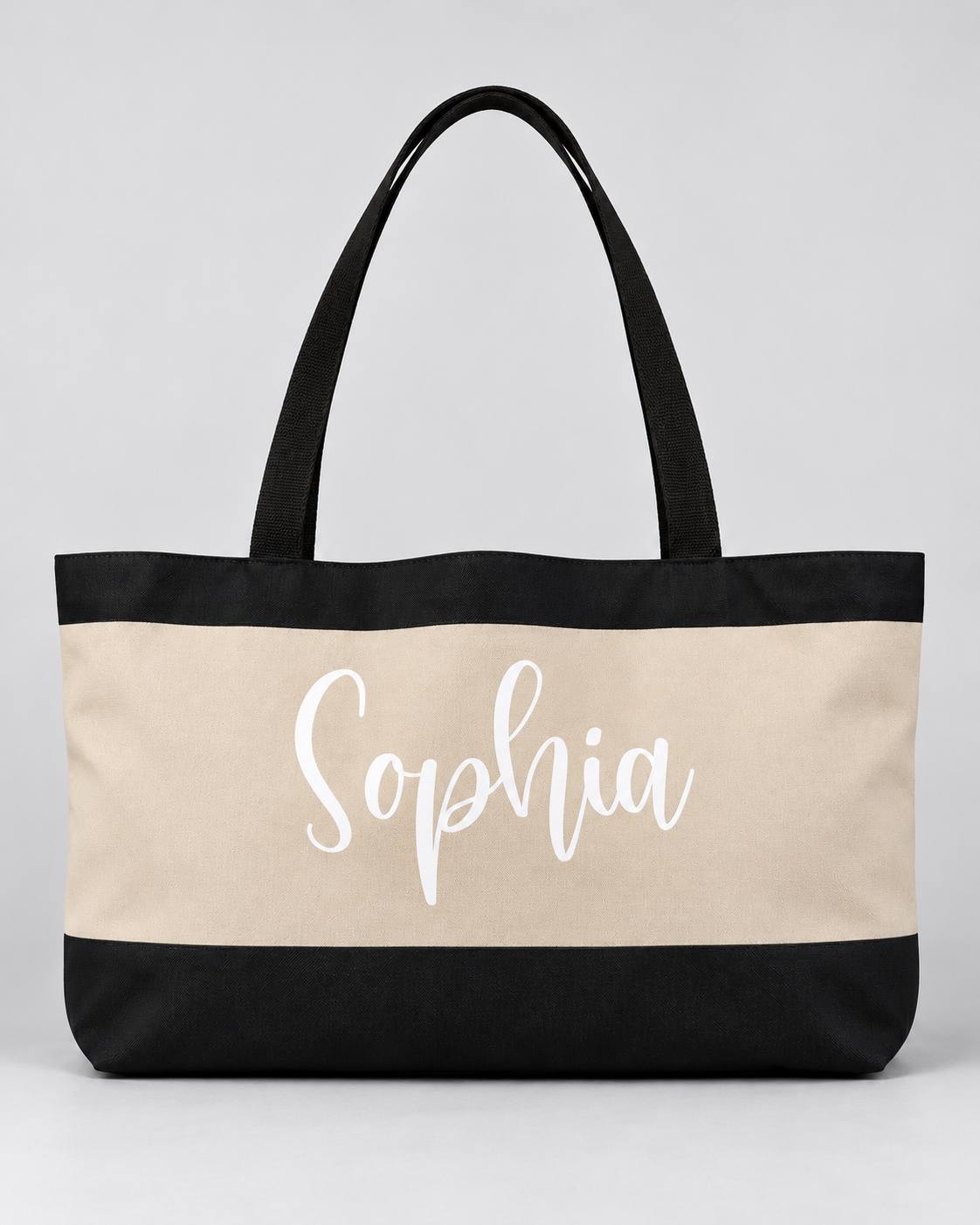 Personalized Colorblock Weekender Tote | Custom Script Name Travel Bag, Black & Natural