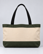Personalized Colorblock Weekender Tote | Custom Script Name Travel Bag, Olive Green & Natural Sand