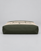 Personalized Colorblock Weekender Tote | Custom Script Name Travel Bag, Olive Green & Natural Sand
