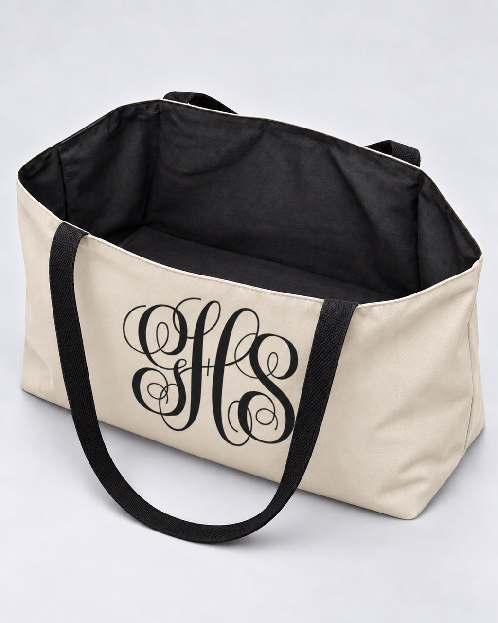 Personalized Elegant Script Monogram Weekender Tote | Custom Three-Initial Travel Bag