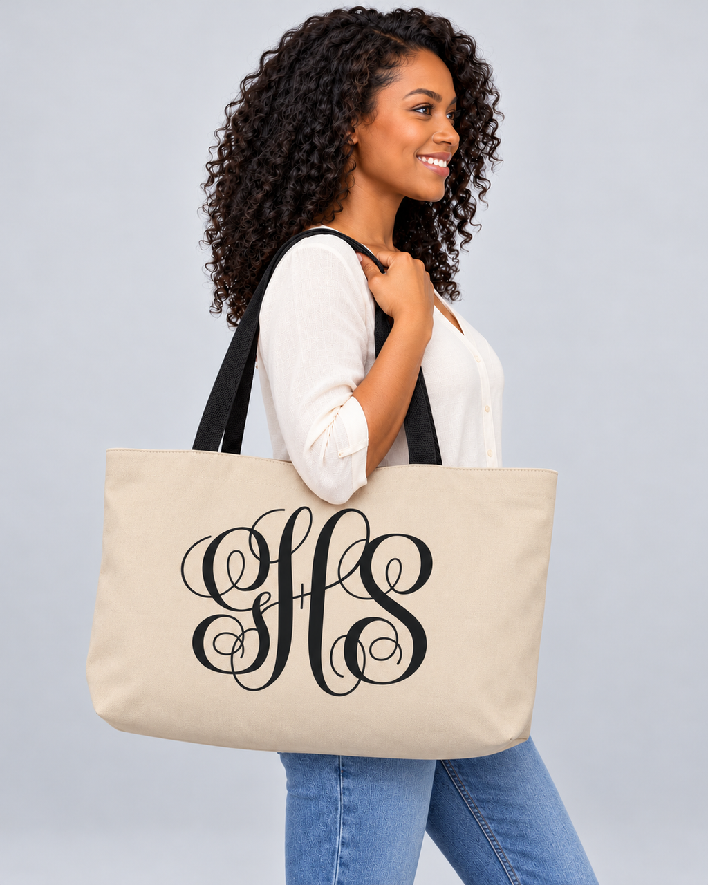 Personalized Elegant Script Monogram Weekender Tote | Custom Three-Initial Travel Bag