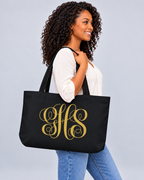 Personalized Elegant Script Monogram Weekender Tote | Custom Three-Initial Travel Bag, Black & Gold