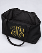 Personalized Elegant Script Monogram Weekender Tote | Custom Three-Initial Travel Bag, Black & Gold