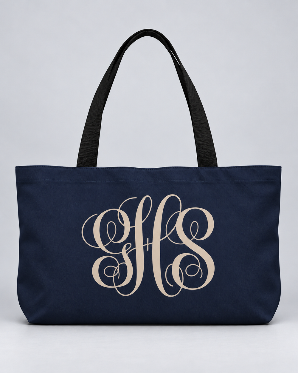 Personalized Elegant Script Monogram Weekender Tote | Custom Three-Initial Travel Bag, Navy