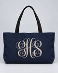 Personalized Elegant Script Monogram Weekender Tote | Custom Three-Initial Travel Bag, Navy