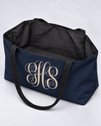 Personalized Elegant Script Monogram Weekender Tote | Custom Three-Initial Travel Bag, Navy