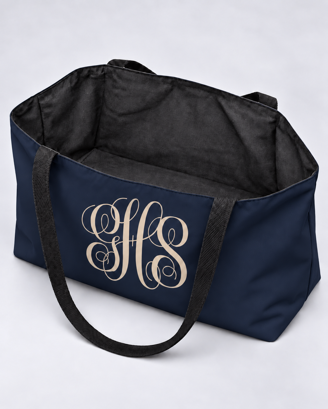 Personalized Elegant Script Monogram Weekender Tote | Custom Three-Initial Travel Bag, Navy