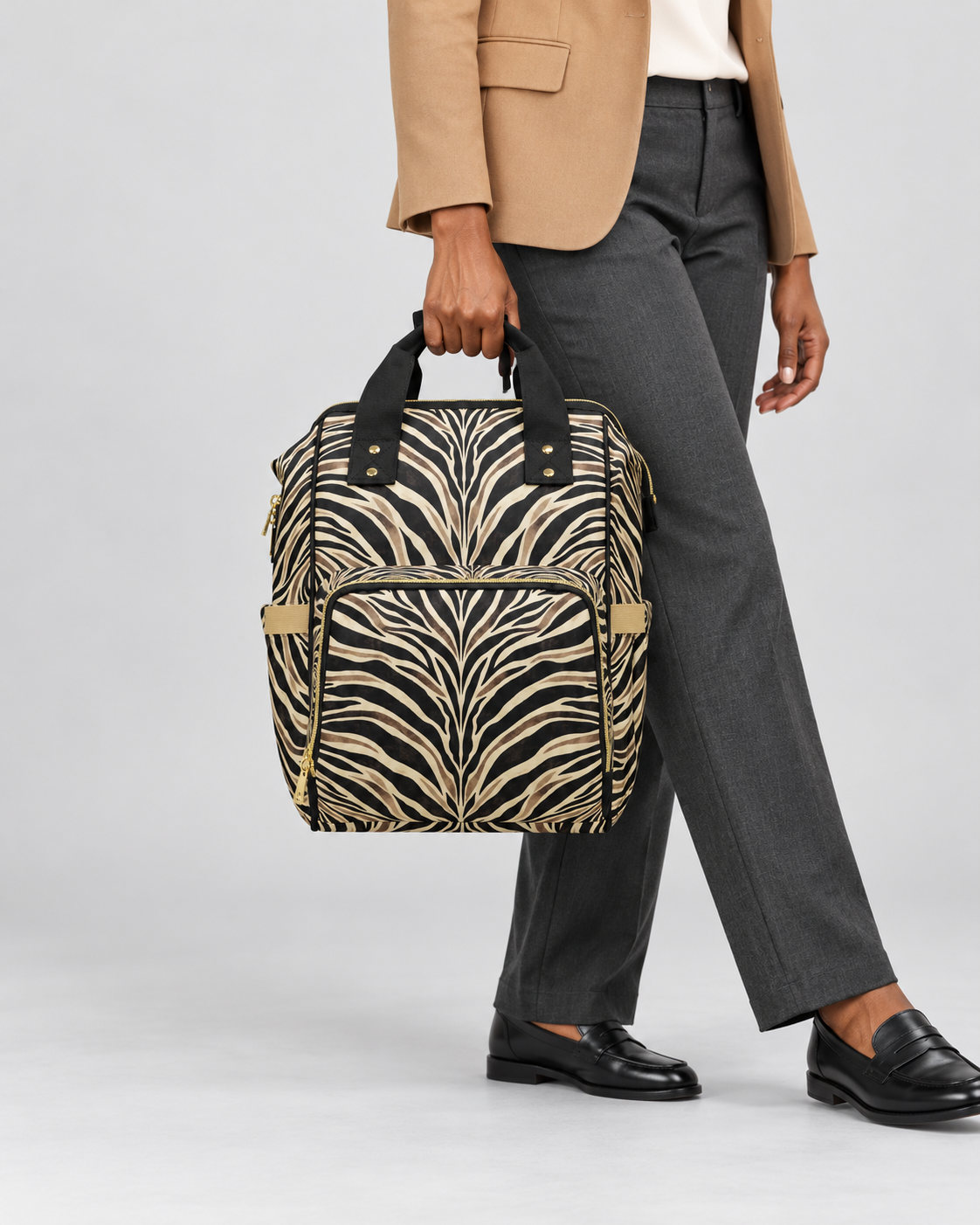 Wild Society Zebra Commuter Backpack | Women’s Neutral Animal Print Work & Travel Bag