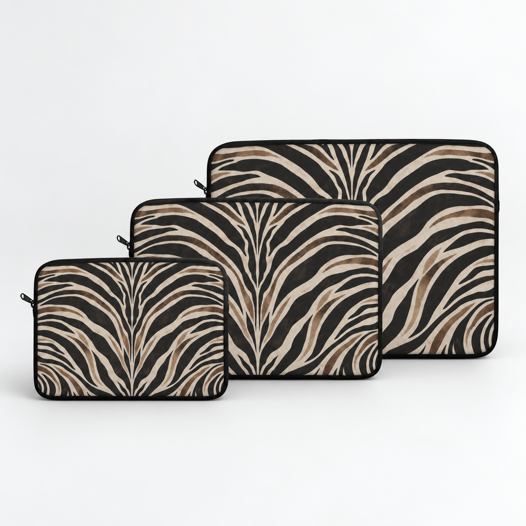 Wild Society Zebra Padded Laptop Sleeve | Neutral Animal Print Computer Case