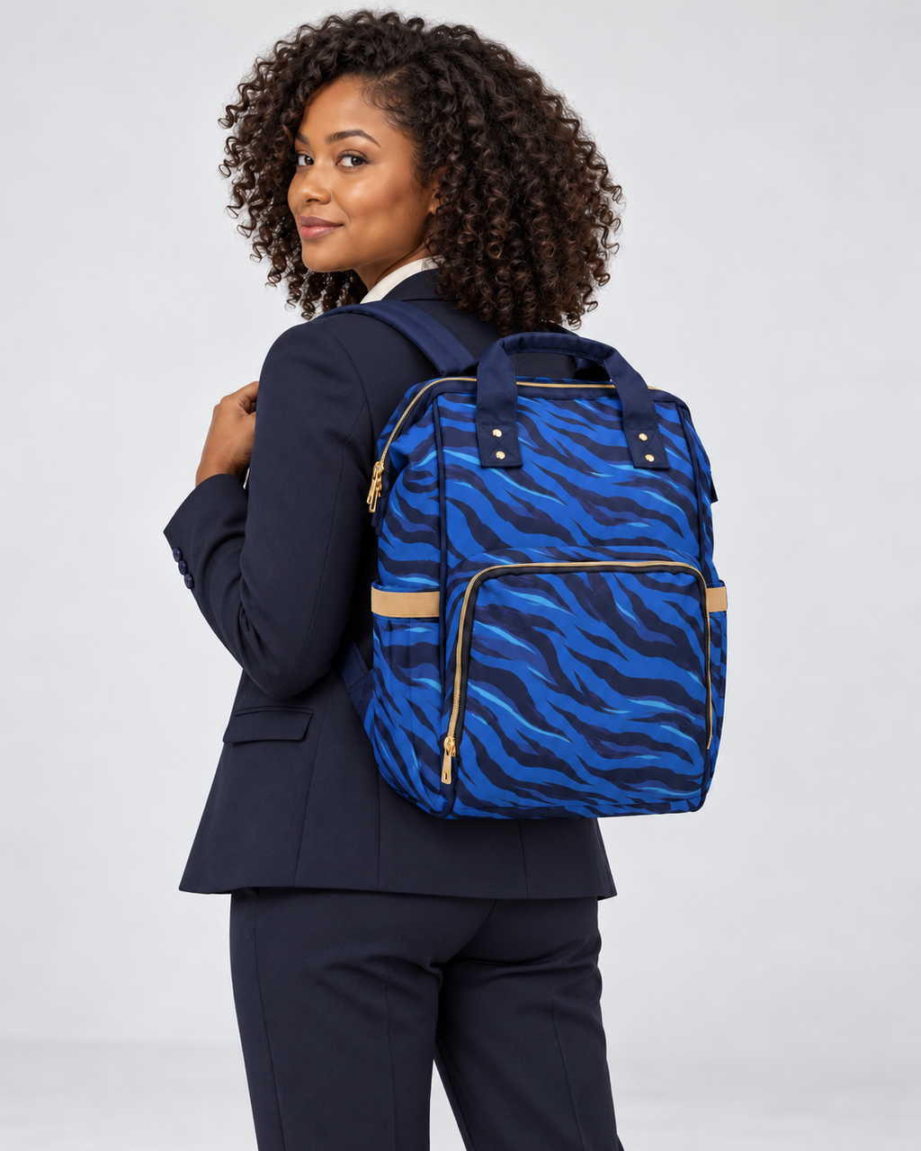 Blue Tiger Stripe Commuter Backpack | Women’s Navy & Royal Blue Work and Travel Bag