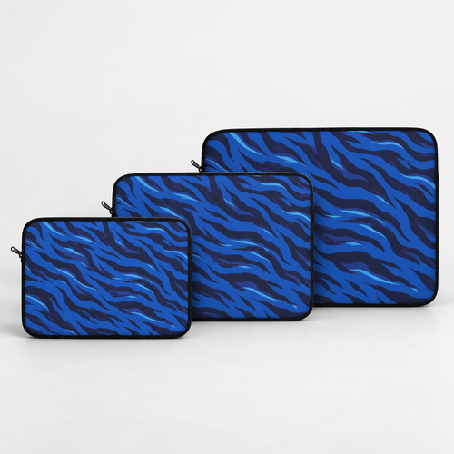 Blue Tiger Stripe Padded Laptop Sleeve | Navy & Royal Blue Animal Print Computer Case